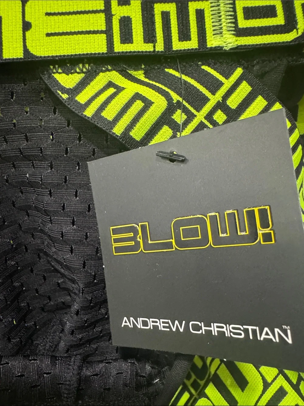 Andrew Christian Black Sling Belt Bag with Neon Green Logo Strap